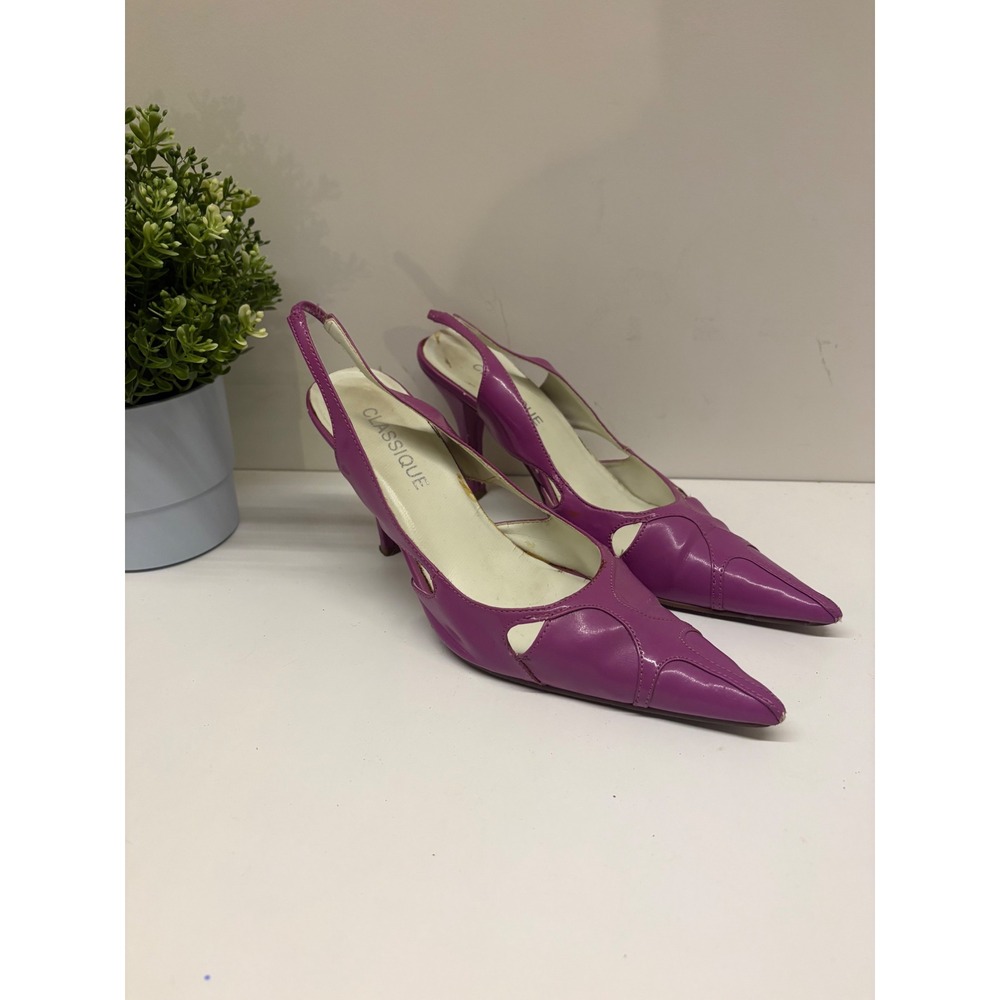 Hocus Pocus Witchy Purple Pointed Toe Slingback Stiletto Heels Size 8M